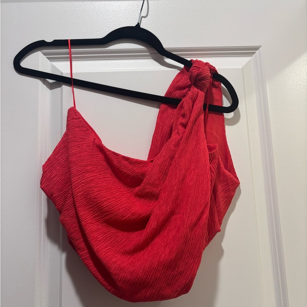 Abercrombie & Fitch Bold Red Off the Shoulder Draped Top
